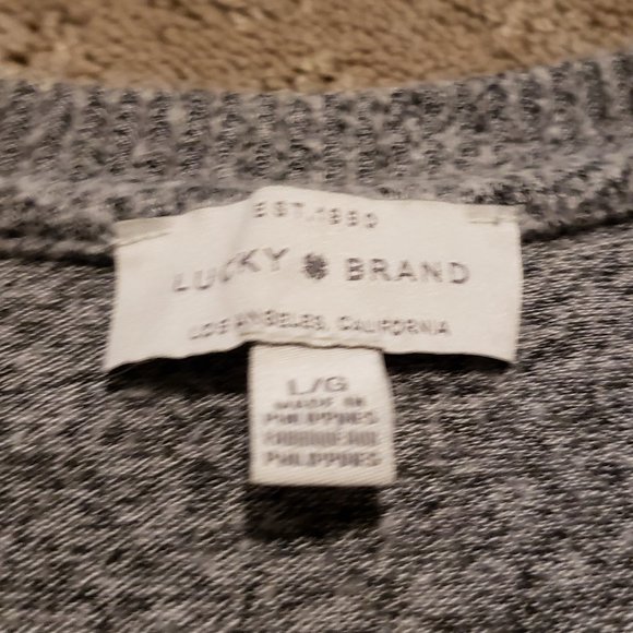 Lucky Brand Sweater Women's Large L Gray Western Split Hem V-Neck Long Sleeve - Picture 4 of 9